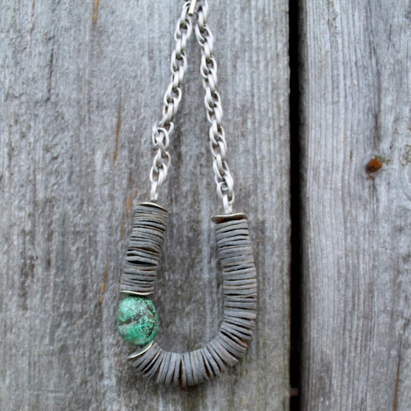 Huge Turquoise Necklace Asymmetrical Statement Teal Shell Geometric Chunky Natural Gray Blue Minimalist Summer Fashion Jewelry Silver
