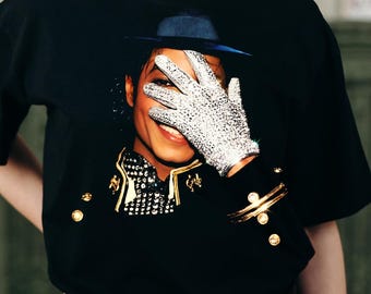 Camiseta retro con estampado de Michael Jackson, Rey del Pop, leyenda de la música de los 80.
