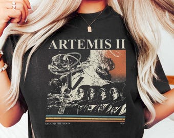 Camiseta de la misión lunar Artemis II, camiseta gráfica vintage de exploración espacial