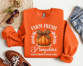 Sudadera con estampado de calabazas frescas de granja, linda camiseta de Halloween para otoño.