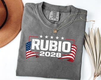 Camiseta de la campaña de Rubio 2028, camiseta política patriótica de EE. UU., Comfort Colors teñida con tintes especiales.
