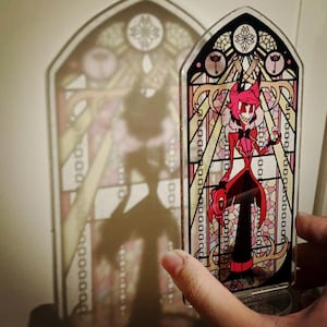 Alastor Stained Glass Style Glitter Acrylic Standee - Hazbin Hotel Inspired, Gift for Him or Her