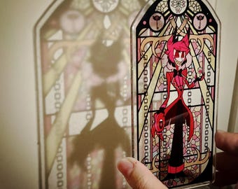 Alastor Stained Glass Style Glitter Acrylic Standee - Hazbin Hotel Inspired, Gift for Him or Her