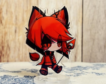 Hazbin Hotel Alastor Acrylic Standee | Spring-Loaded Shaking Ears and Tail | Cute Chibi Demon Display Figure | Fun Interactive Fan Art Gift