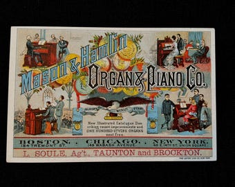 Biglietto da visita commerciale vittoriano della Mason and Hamlin Organ and Piano Co.