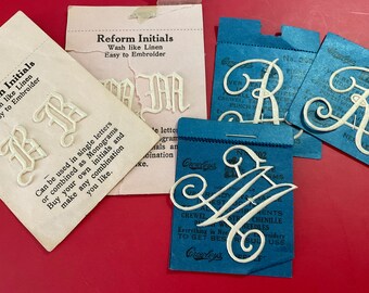 Vintage paper Initials for Embroidery, M’s and R’s