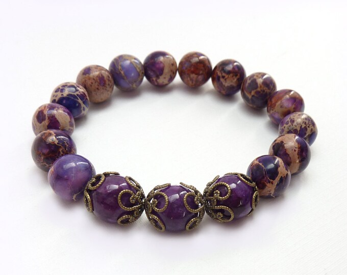 Jasper Stone Bracelet, Imperial Jasper Stones, Purple Stacking Bracelet