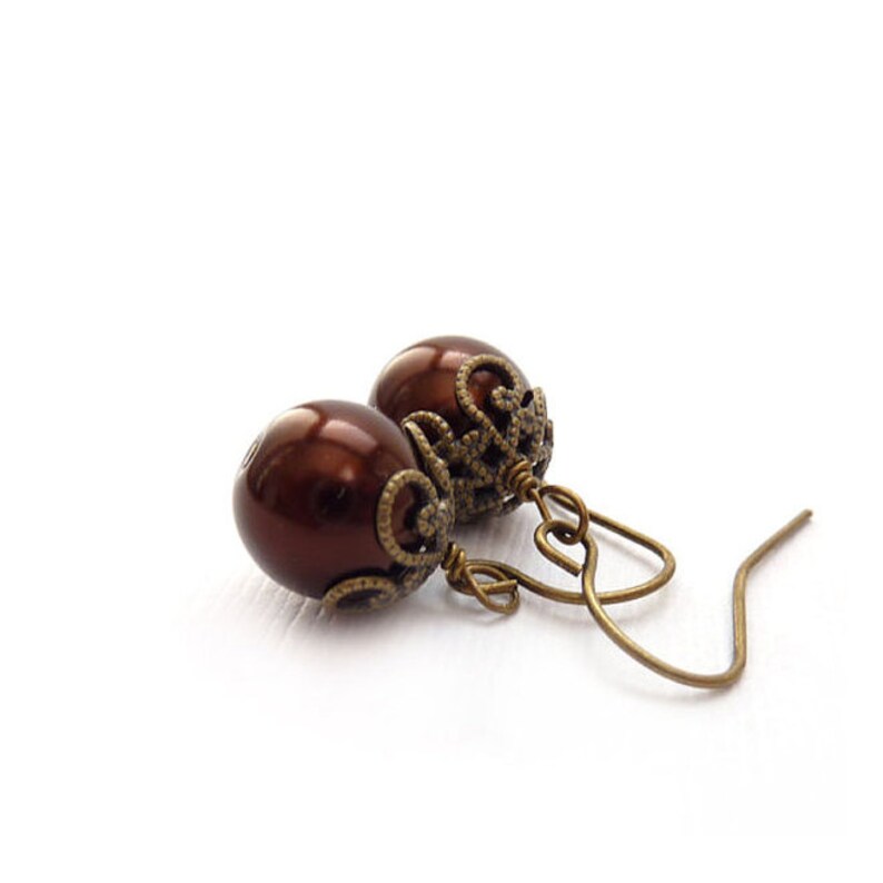 Classic Pearl Earrings Brown Pearl Drops Vintage Romantic Style Bridesmaids Earrings Downton Abbey image 2