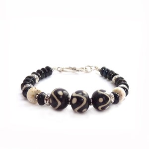 Black & White African Tribal Bracelet Batik Wood Beads White Howlite Picasso Czech Glass Bohemian Bracelet image 5