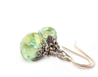 Pale Green Earrings - Vintage Inspired - Petite Dangles - Spring Green - Bridal Jewelry - RockStoneTreasures - Greenery