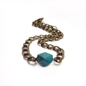 Turquoise Necklace Geometric Aqua Terra Jasper Nugget Stacking Layering Bracelet Chunky Bronze Chain Bohemian Jewelry image 4