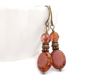 Rose Pink Earrings - Picasso Glass Ovals - Blush Rose - Romantic Jewelry - Vintage Inspired Dangles