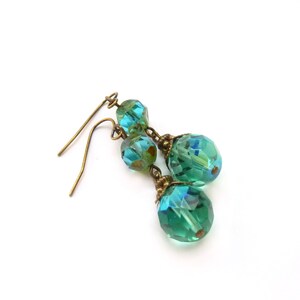 Aqua Blue Earrings - Fire Polished Glass Dangles - Bronze Vintage Inspired Drop Bohemian Earrings