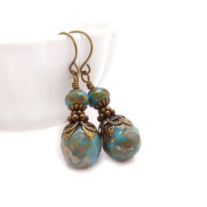 Periwinkle Blue Earrings Picasso Czech Glass Bronze Vintage Style Accents Bohemian Earrings image 5