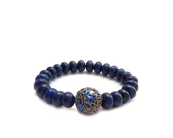 Lapis Lazuli Bracelet - Cloisonne - Semi-Precious Stone Jewelry - Dark Blue Navy Lapis Stacking Bracelet