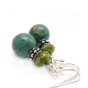 Turquoise & Silver Earrings Silver Bali Style Beads Southwestern Style Earrings Bohemian Jewelry Yoga Earrings image 3