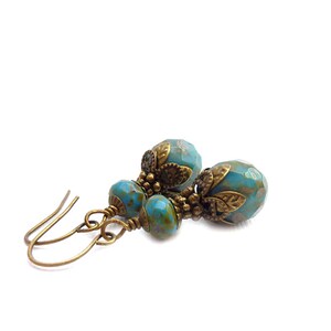 Periwinkle Blue Earrings Picasso Czech Glass Bronze Vintage Style Accents Bohemian Earrings image 2