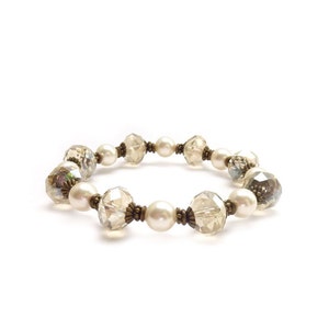 Creme Bridal Bracelet - Swarovski Glass Pearls - Champagne Crystal - Wedding Jewelry - Bridesmaids Gifts
