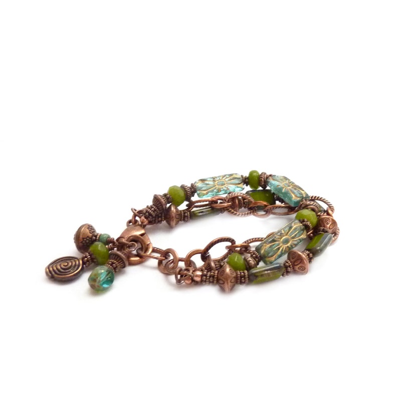 Copper Multi-strand Green Jade & Aqua Bracelet Boho Chain - Etsy