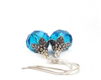 Sky Blue Earrings - Wire Wrapped Dangles with Silver Accents - Short Petite Earrings - Cornflower Blue