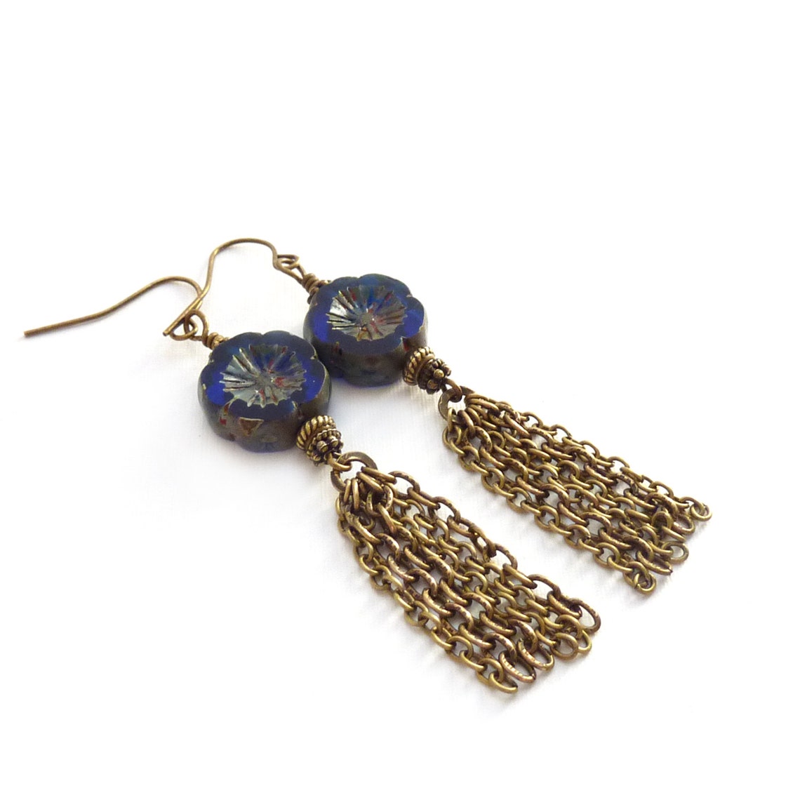 Parol earrings with blue tassel