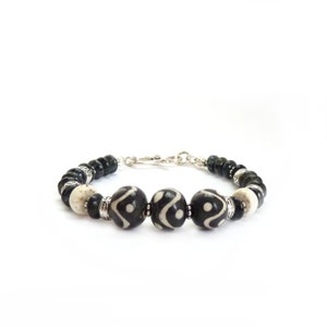 Black & White African Tribal Bracelet Batik Wood Beads White Howlite Picasso Czech Glass Bohemian Bracelet image 1