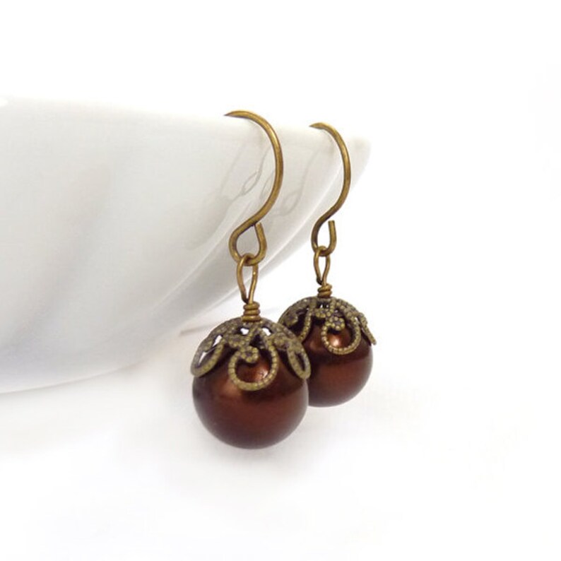 Classic Pearl Earrings Brown Pearl Drops Vintage Romantic Style Bridesmaids Earrings Downton Abbey image 4