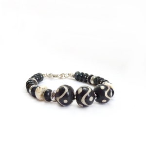 Black & White African Tribal Bracelet Batik Wood Beads White Howlite Picasso Czech Glass Bohemian Bracelet image 2