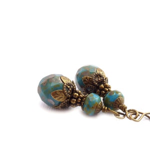 Periwinkle Blue Earrings Picasso Czech Glass Bronze Vintage Style Accents Bohemian Earrings image 3