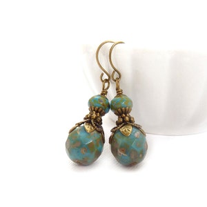 Periwinkle Blue Earrings Picasso Czech Glass Bronze Vintage Style Accents Bohemian Earrings image 1