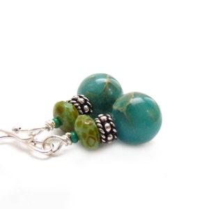 Turquoise & Silver Earrings Silver Bali Style Beads Southwestern Style Earrings Bohemian Jewelry Yoga Earrings image 2