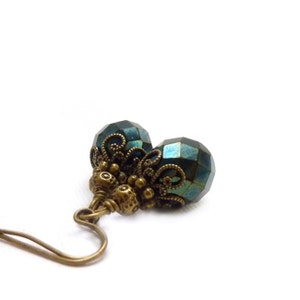 Dark Blue Earrings - Czech Glass Beads - Midnight Blue - Antiqued Bronze - Bohemian Earrings