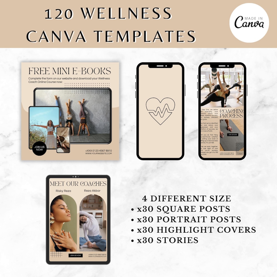 120 Beige Wellness Canva Templates for Coaches Instagram Posts, Stories ...
