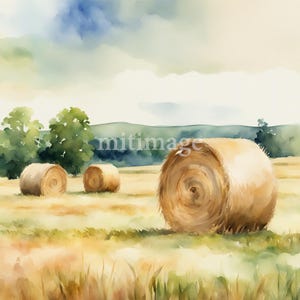 10 High Quality Designs of Summer Hay Bales, Clip Art 10 JPGs - Digital Print, Watercolor, Wall Art, Commercial Use - Digital Download
