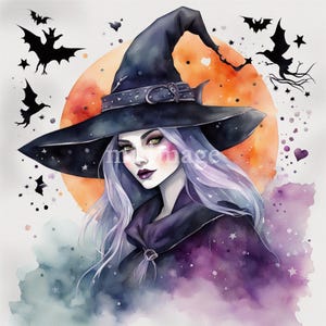 6 High Quality Designs of Beautiful Witches Clip Art 6 JPGs - Digital Print, Watercolor, Wall Art, Commercial Use - Digital Download