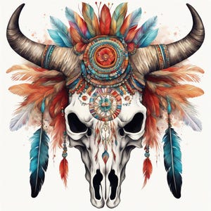 8 hoogwaardige ontwerpen van koeienschedel Clip Art 8 JPG&#39;s, digitale print, aquarel, kunst aan de muur, commercieel gebruik - digitale download