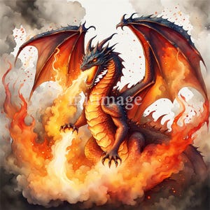 11 hochwertige Designs von Fiery Dragon Clip Art 11 JPGs - Digitaldruck, Aquarell, Wandkunst, Kommerzielle Nutzung - Digitaler Download