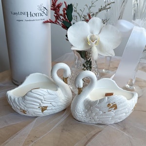 Swan Soy Candle: Handmade Gypsum Planter, Gold Accent Wedding Decor