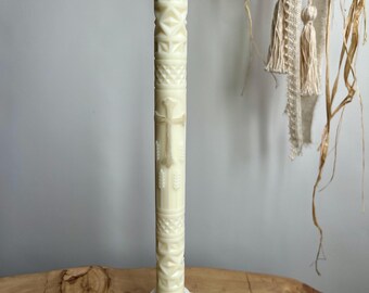 Handmade Beeswax Ritual Candle with Cross | Natural Honey Wax Spiritual Candle