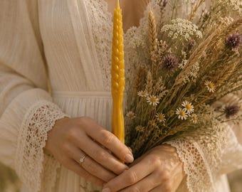 Wheat Taper Candle, Natural Beeswax Candle, Rustic Wedding Decor, Farmhouse Harvest Centerpiece