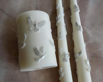 Unity Candle Set, Wedding Ceremony, Dove Design, Rustic Wedding Decor, Family Blessing