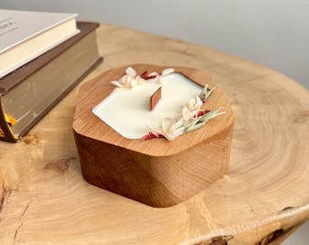 Wooden Bowl Candle, Cotton Scent Soy Candle, Crackling Wood Wick Decor