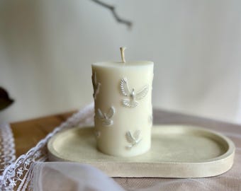 Dove Pillar Candle, Gold or Silver Doves, Ceremony, Wedding, Baptism Gift