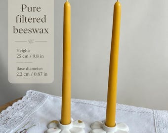 Pure Beeswax Taper Candles, Set of 2 Unscented Yellow Dinner Candles