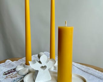 Pure Beeswax Unity Candle Set, Smooth Pillar and Tapers, Wedding Ceremony Decor
