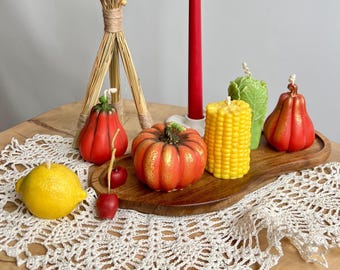 Harvest Candle Set, Farmhouse Autumn Decor, Rustic Table Centerpiece, Seasonal Gift
