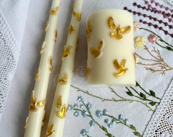 Unity Candle Set, Wedding Ceremony, Ivory Beeswax Candles, Dove Design, Rustic Decor