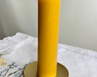 Pure Beeswax Pillar Candle, Natural Yellow Cylinder, Unscented Altar Candle