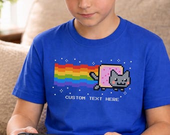 Pixel Rainbow Cat Nyan Cat Tee, Pop tart Cat Kids T-Shirt, Nyan Cat Birthday Gift