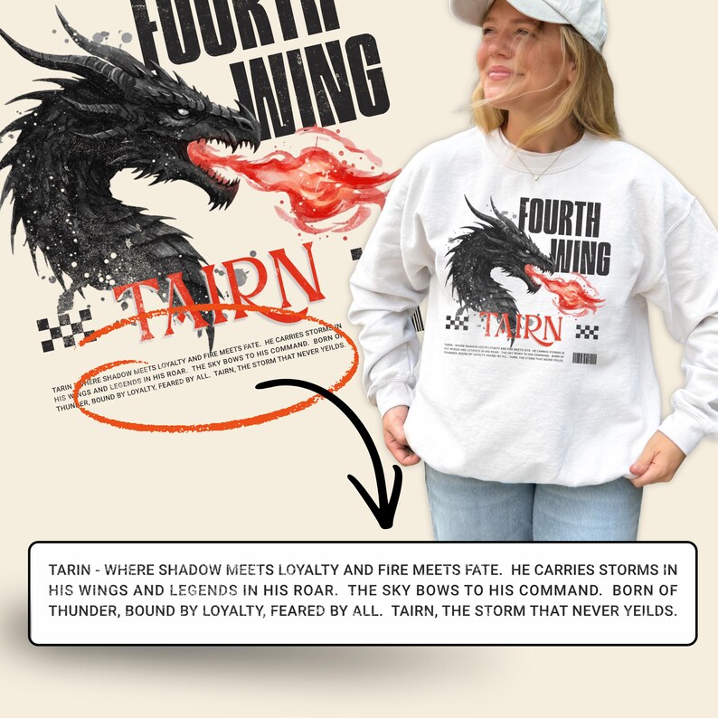 Fourth Wing Shirt, Tairn Andarna Dragon Shirt, Fourth Wing Gift, Tshirt or Crewneck, Book Shirt, Bookish Sweatshirt, Unique Book Gifts Bild 2